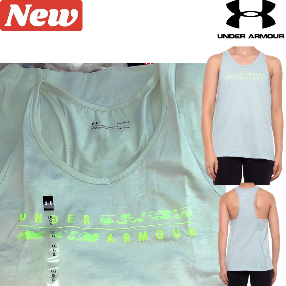 🆕 Under Armour HeatGear® Graphic Print Tank Top Gray and green